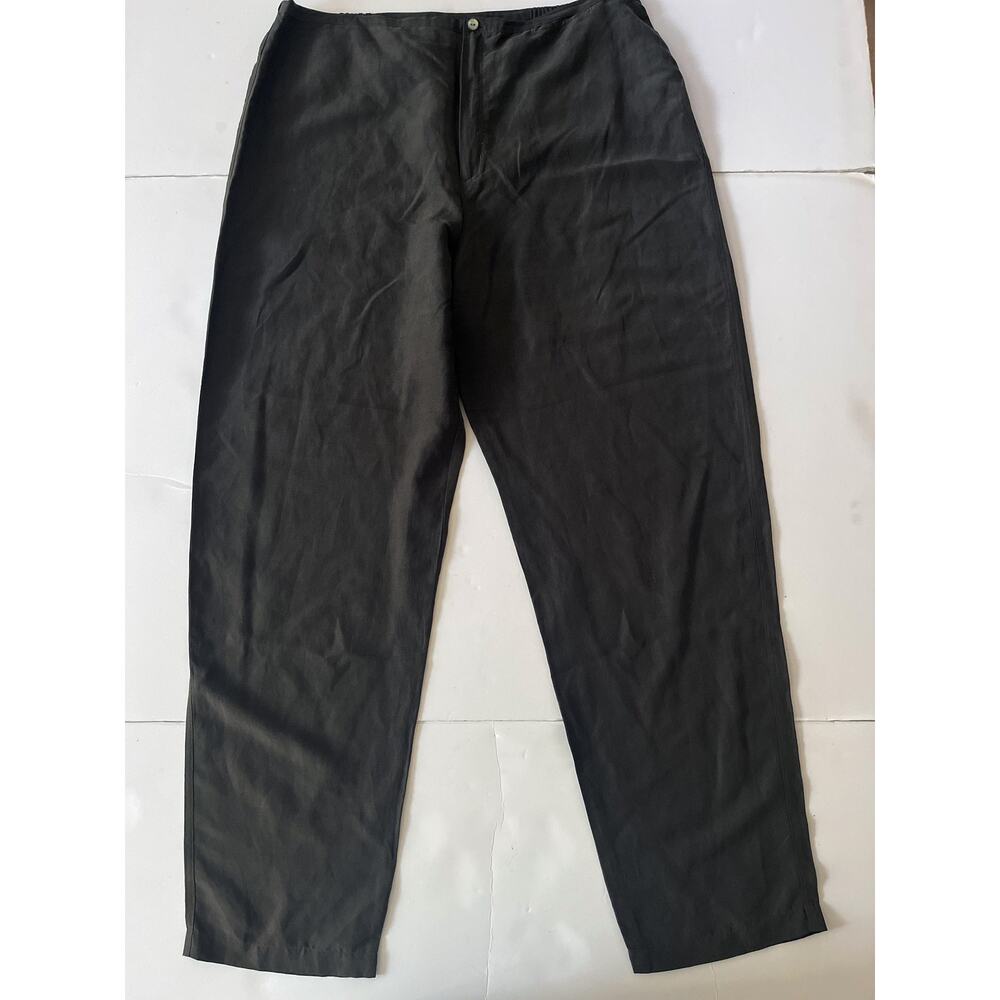 Chico's Design Pants Womens 3 Green Silk Linen Elastic Waist Pockets Relaxed